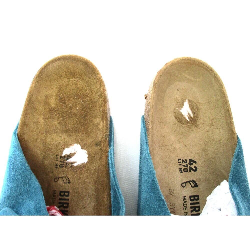 Nwd BIRKENSTOCK Turquoise Teal Suede Leather Slide Sandals Unisex M 9 / W 11 - Picture 3 of 14